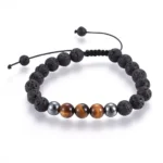 Pulseira em Pedra de Lava natural, Olho de Tigre Natural e Hematite Sintética